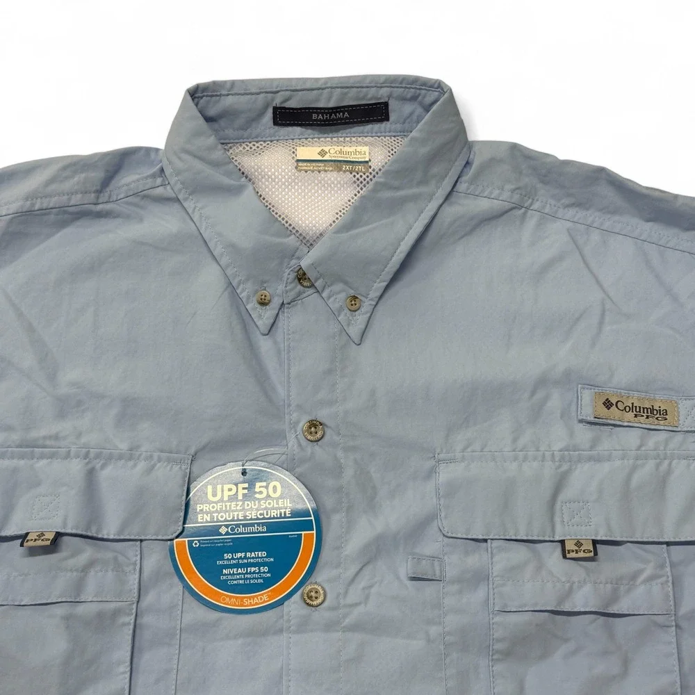 Columbia Bahama PFG Fishing Shirt Mens‎ 2XT UPF 50 Omni Shade Button Up NWT Blue